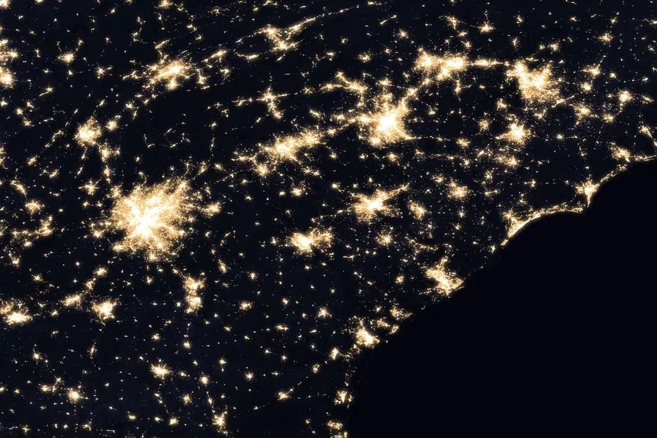 Black Marble nighttime lights composite over Georgia and the Carolinas