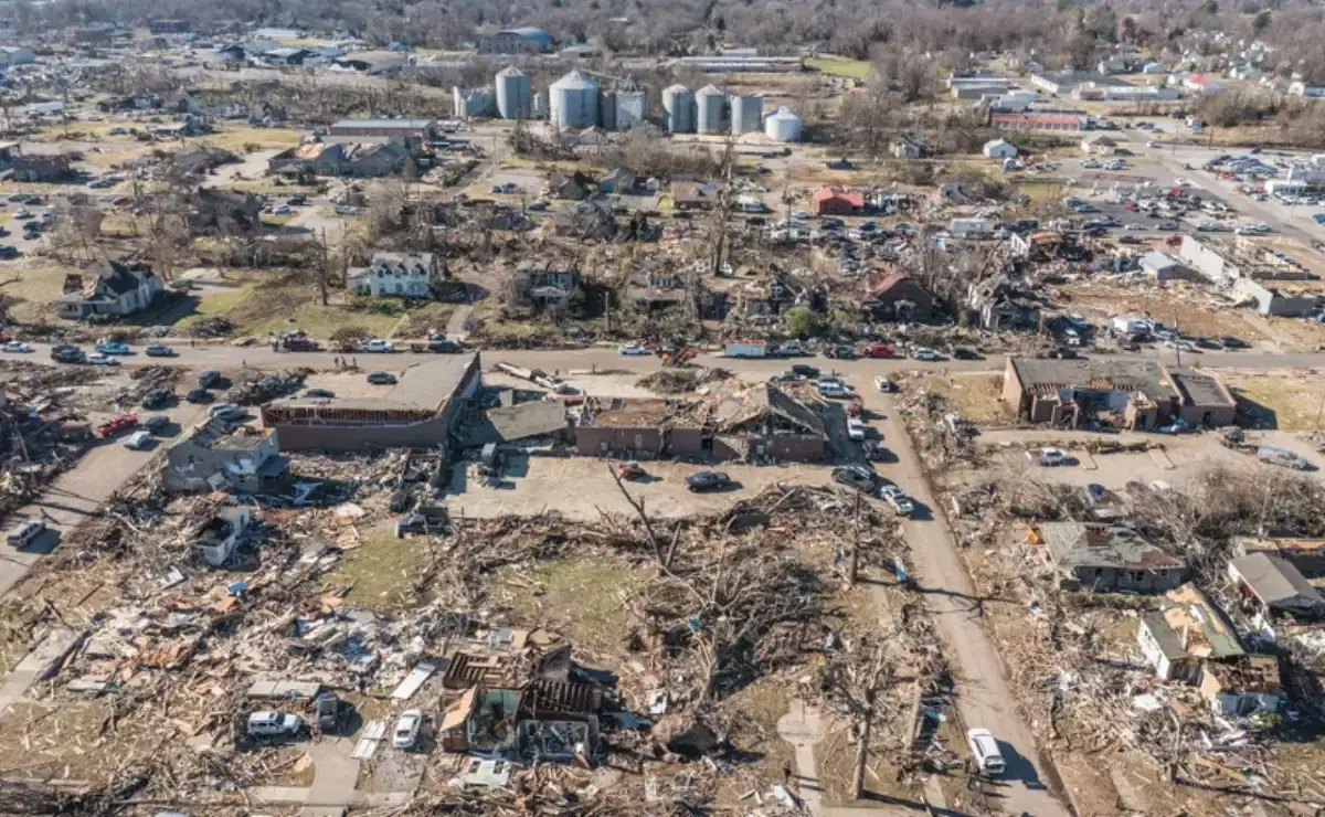 Community recovery efforts in Mayfield after disaster, showing rebuilding in progress