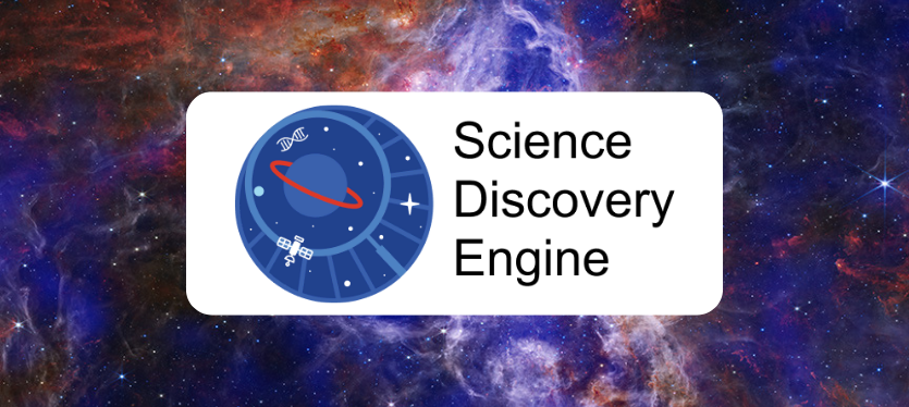 The Science Discovery Engine logo against an image of a purple nebula.