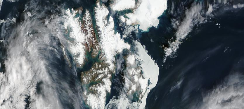 The Svalbard archipelago imaged on August 9, 2015 by the the Moderate Resolution Imaging Spectroradiometer (MODIS) on NASA’s Aqua satellite.
