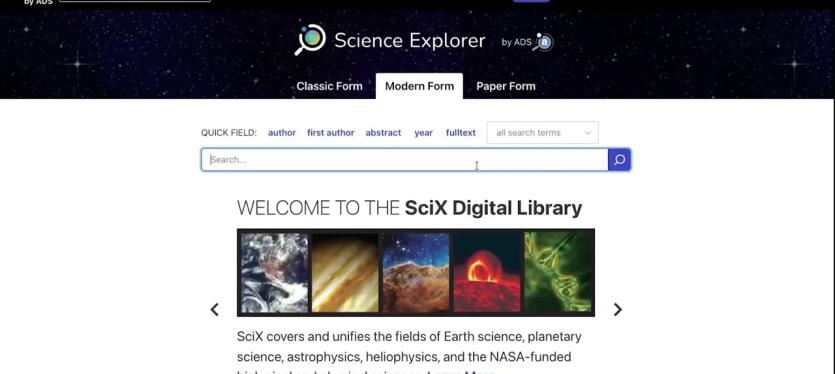 A screenshot of the SciX homepage.