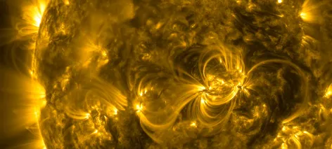 A series of linked loops across the face of the Sun caused by magnetic activity, photographed by NASA's Solar Dynamic Observatory.