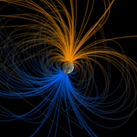 Earth with magnetic field lines.