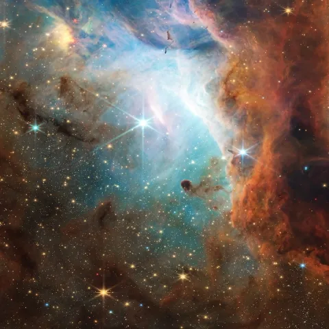 James Webb Space Telescope image of a sliver of the Cat's Paw Nebula.