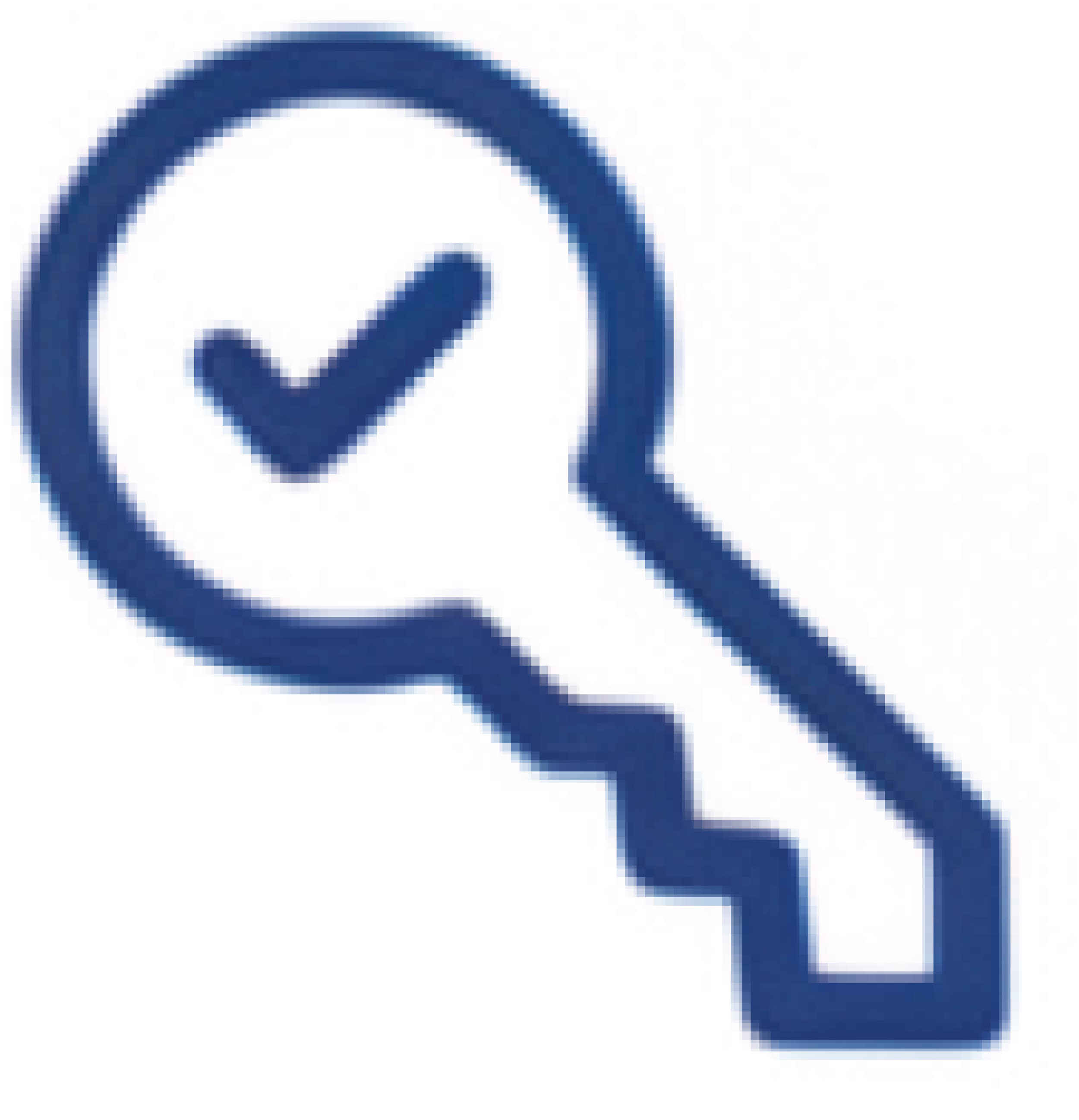 An icon of a key with a check mark representing simplified access management.