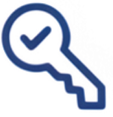 An icon of a key with a check mark representing simplified access management.